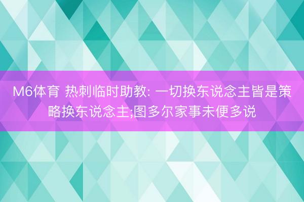 M6体育 热刺临时助教: 一切换东说念主皆是策略换东说念主;图多尔家事未便多说