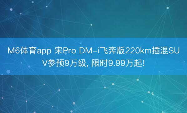 M6体育app 宋Pro DM-i飞奔版220km插混SUV参预9万级, 限时9.99万起!